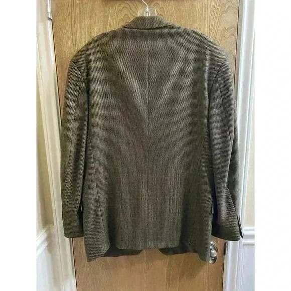 Vintage Neiman Marcus Men's Wool Blazer Jacket Brown Houndstooth Double Button - Picture 6 of 11